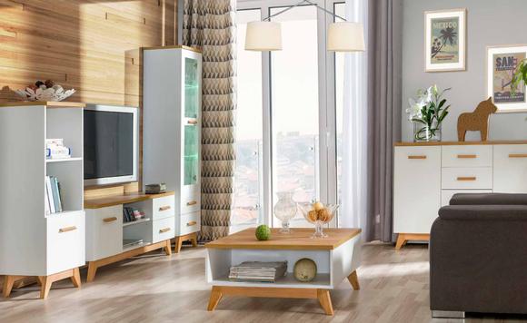 Wohnwand Wohnzimmer-Set Vitrine Lowboard Wandregal TV Tisch 5 tlgs Set