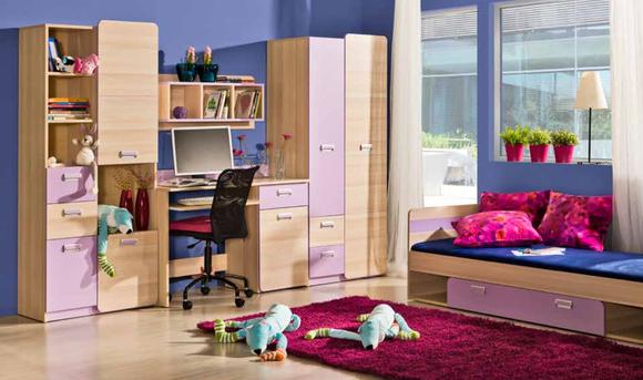 Jugendzimmer Kinder Schlaf Zimmer Bett Schrank Tisch Kommode Set 5 teilig