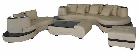 Luxus Wohn Eck Leder Garnitur Landschaft Polster XXL Big Sofa U Form + Chaise + Tisch