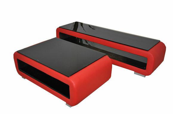 Designer Couchtisch Polster Leder Glas Moderner Tisch CT9010 + RTV TS1010