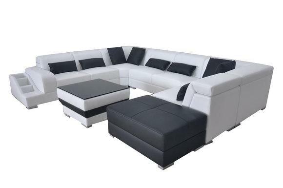 Leder Wohnlandschaft Eck Garnitur Design Modern Sofa U-Form G8008 + Hocker