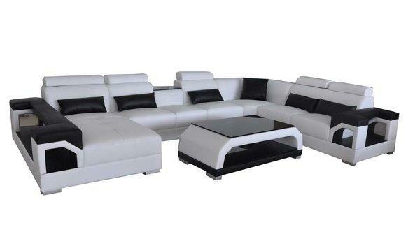 Leder Sofa Moderne Sitz Couch Polster Design Wohnlandschaft + Tisch
