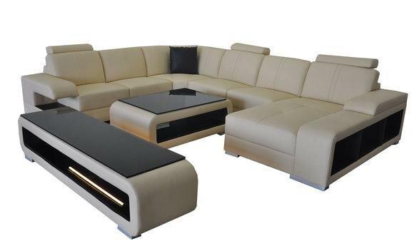Ledersofa Wohnlandschaft Garnitur Design Modern Ecke Sofa U-Form Tisch RTV G8028