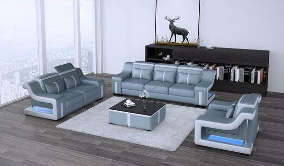 Sofa Couch Polster 3+2+1 Garnitur Sitz Leder Sofas Couchen Set