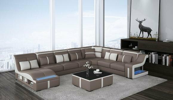 Eck Sofa Couch Polster Eck Sitz U Form Leder Garnitur Wohnlandschaft