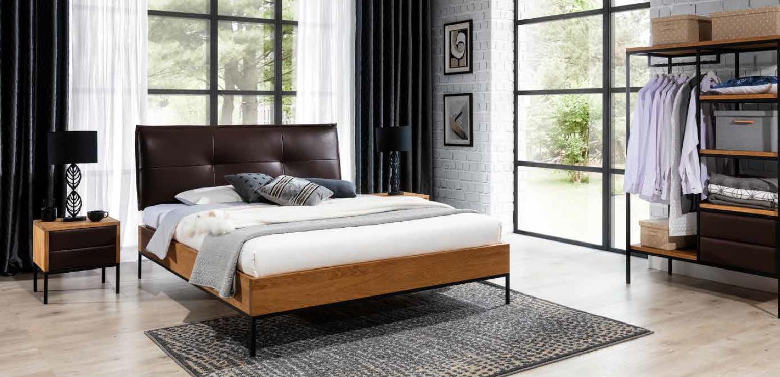 Bett Holz Loft Designer Betten Polster Leder Textil Stoff Hote 140 160 180 x 200