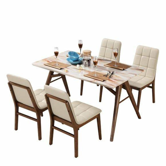 Marmor Ess Tisch Holz Designer Zimmer Komplett Set Garnitur 5 tlg. Stein