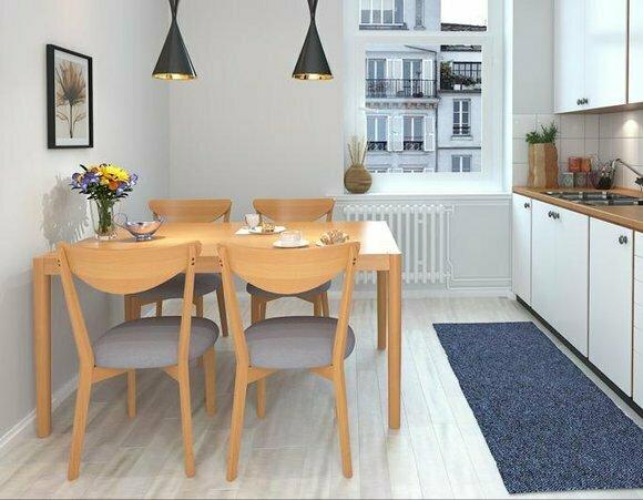 Ess Tisch + 4 Stühle Konferenz Tische Büro Holz Design Stuhl Set 150x85cm