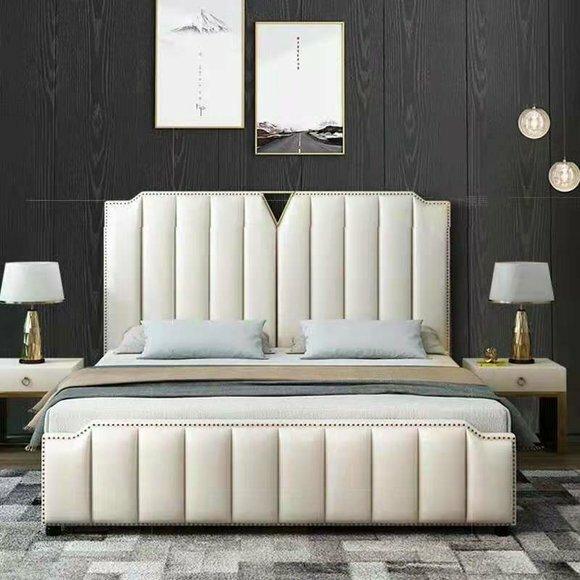 Bett Polster Design Luxus Doppel Hotel Ehe Schlaf Zimmer Leder 180x200cm