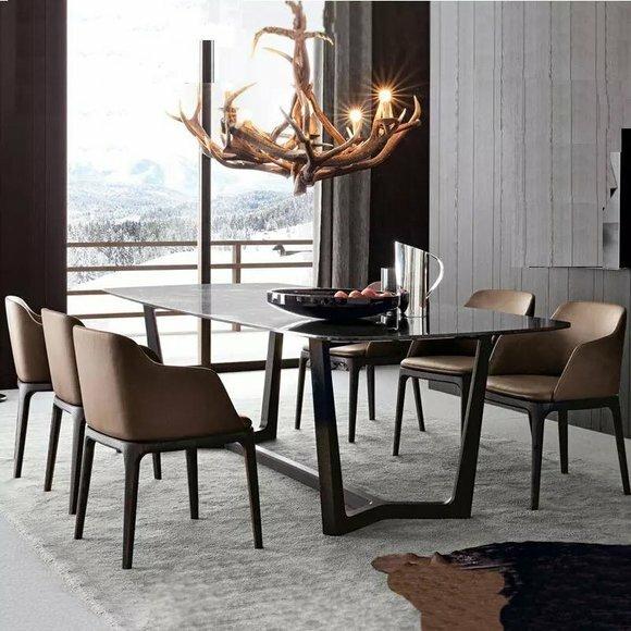 Designer Holz Ess Wohn Zimmer Set Tisch +6 Lehn Stühle Set Garnitur Polster