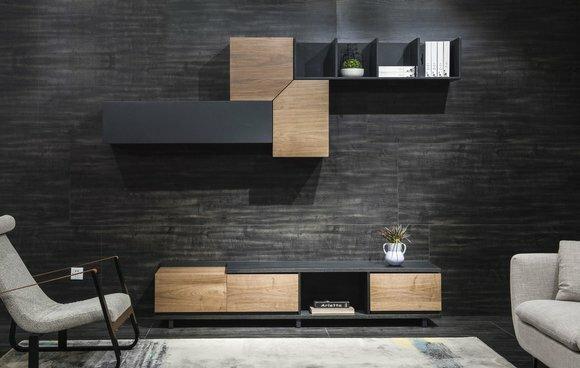 TV-Möbel Schrankwände Regal Wohn Wand Side Low Board Regale Holz