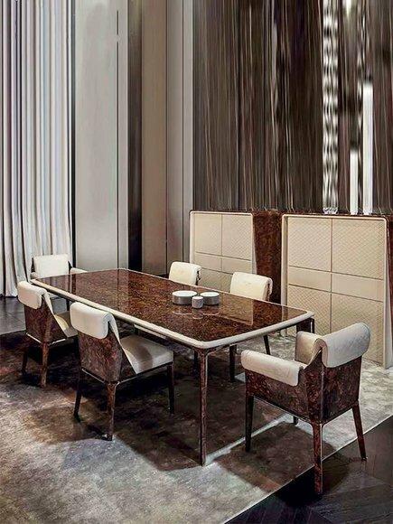 Designer Holz Tisch Poliert 6x Stuhl Set Stühle Tische Ess Wohn Zimmer