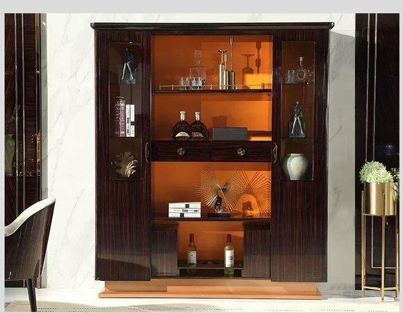 Vitrinen Bar Schrank Haus Designer Schränke Wand Regal Holz Leder Vitrine
