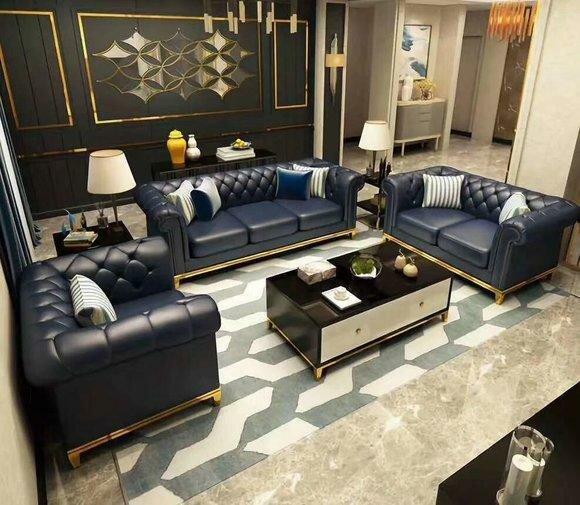 Chesterfield Luxus Sofa Couch Polster Sitz Leder Garnitur 321 Sitzer Couchen