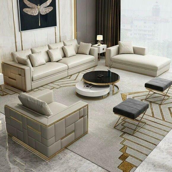 Edelstahl Couch Polster Leder Sofa 211 Sitzer Couchen Garnitur Set