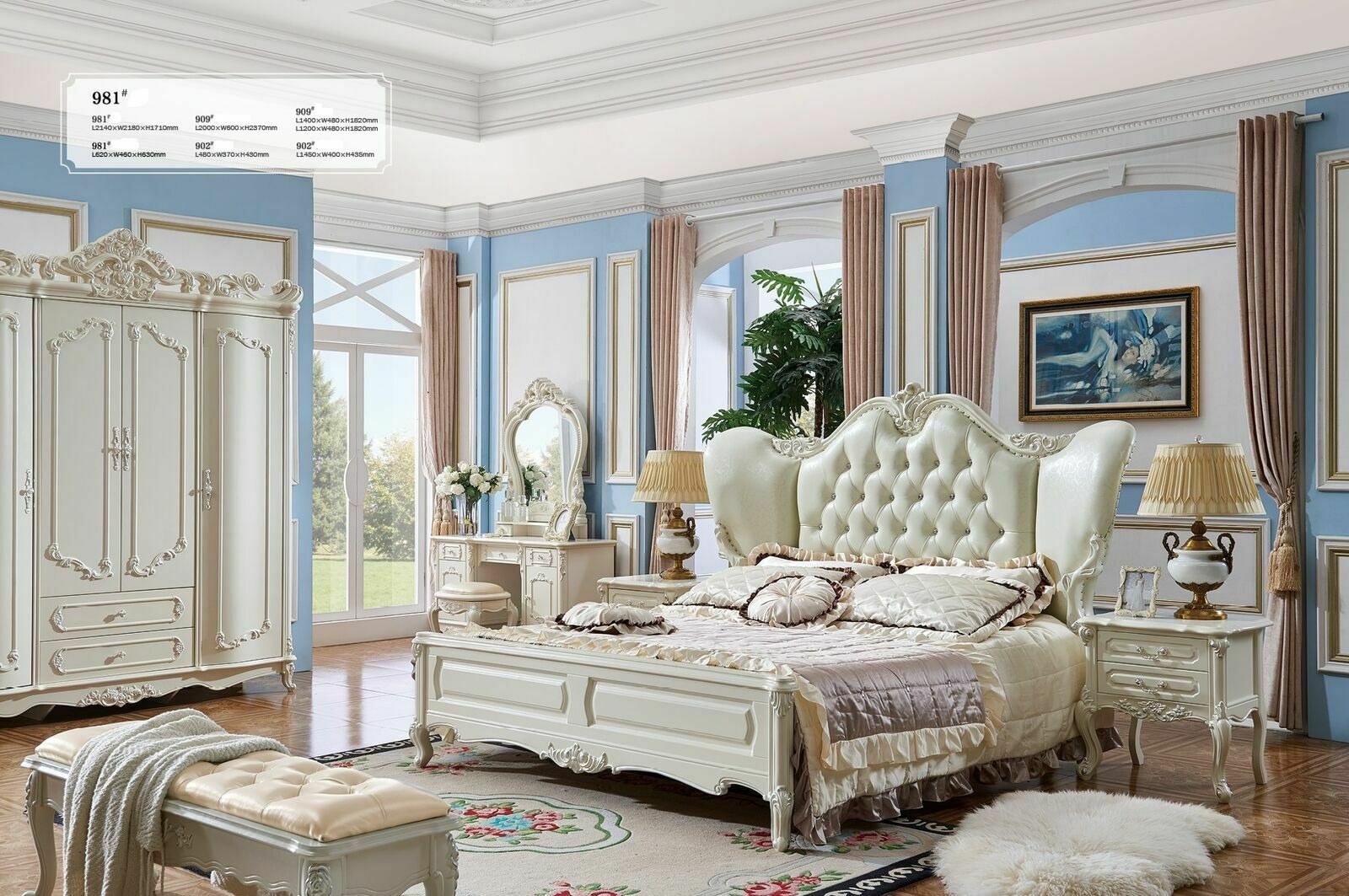 Klassisches Chesterfield Barock Rokoko Betten Leder Doppel Hotel Bett SOFORT