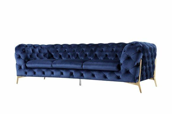 Sofa Chesterfield Couch Polster XXL Garnitur Textil 3+3 designer Couchen Blau