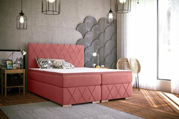 Komplett Set Matratze & Topper Boxspring Bett Pink Polster 180x200cm Betten