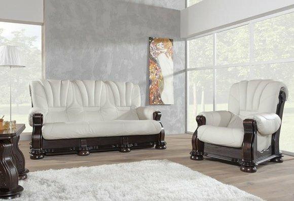 Leder Sofagarnitur der Luxus Klasse mit echtem Holzgestell Garnitur 3+2 Sofa