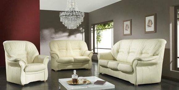 Klassische Sofa Echtleder Sofagarnitur 3+1 Sitz Couch Polster Garnitur Set
