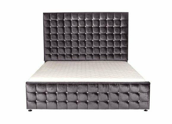 Luxus Samt Textil Bett Doppel Betten Chesterfield mit Kristallsteinen 180x200cm