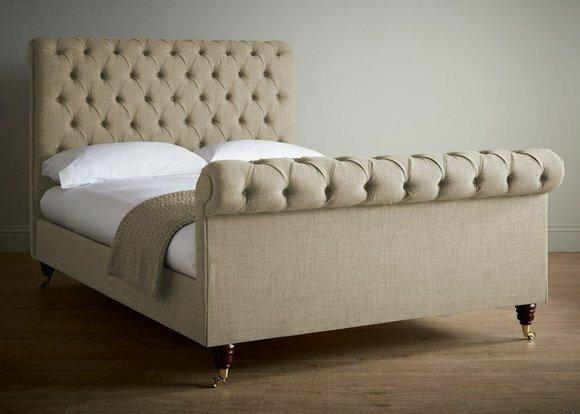 Chesterfield Design Polster Englisches Doppelbett Beige 140/160/180x200