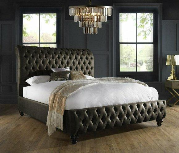 Chesterfield Textil Bett Schlafzimmer Betten Doppel Polster 140/160/180/200 cm