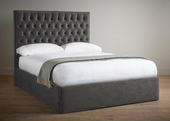 Chesterfield Grau Luxus Samt Textil Bett Doppel Design 180x200cm Betten