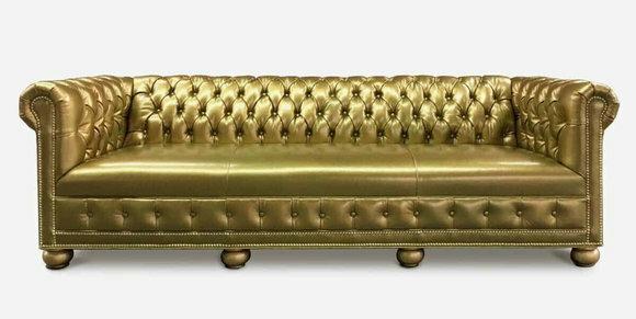 Chesterfield 3 Sitzer Sofa Couch Leder Garnitur Polster Sitz Stoff Gold