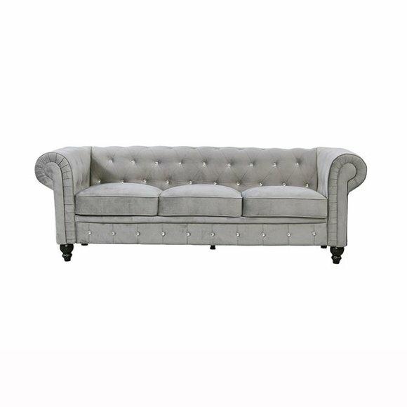 Graue Leder Velvet Sofa # Chesterfield Luxus Möbel # Englische Couch
