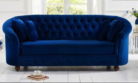 jvmoebel ® - Leder Sofa Couch - Royal Blau Polster Dreisitzer Couch