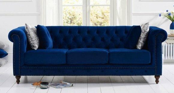 jvmoebel ® - Leder Sofa Couch - Royal Blau Polster Dreisitzer Couch