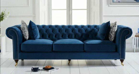 Blaue Chesterfield Sofa Couch Polster Stoff Leder Couchen Polster