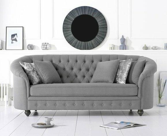 Graue Samt Velvet Sofa # Chesterfield Luxus Möbel # Englische Couch
