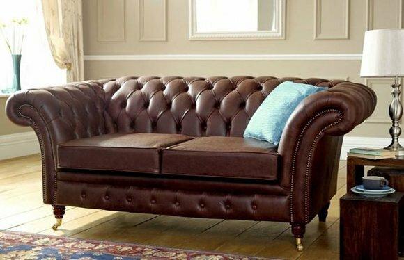 Chesterfield Mens Club Sofa Couch Leder Polster 2 Sitzer Braun