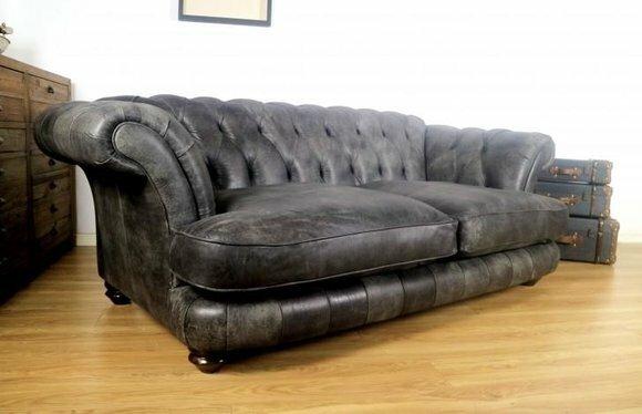 Big XXL Chesterfield Couch Tiefe Sitzflächen Polster Sofa Leder luxus