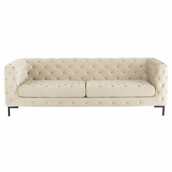 Beige Chesterfield Sofa Couch Polster Stoff Leder Couchen Samt
