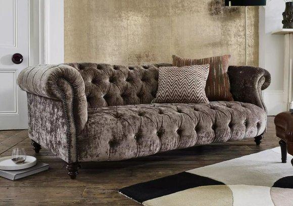 Luxus Chesterfield Wohnzimmer Couch Braune Sofa Sitz Polster Textil