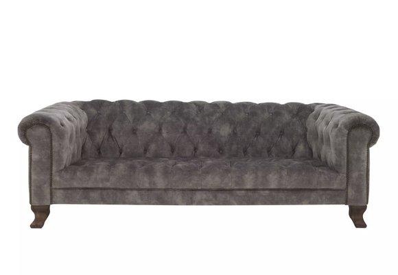 Klassische Leder Couch - Graue Chesterfield Stoff Sofa 3 Sitzer Neu