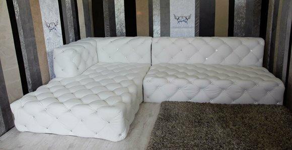 Design Ecksofa Couch Leder Polster Sofa Eckgarnitur Kristallsteine Ecksofa
