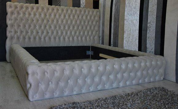 Chesterfield Design Polster Englisches Doppelbett Beige 140/160/180x200