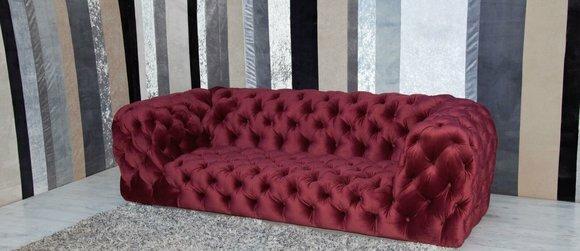 Rote Chesterfield Designer Couch Samt Velvet Sitz Polster Dreisitzer