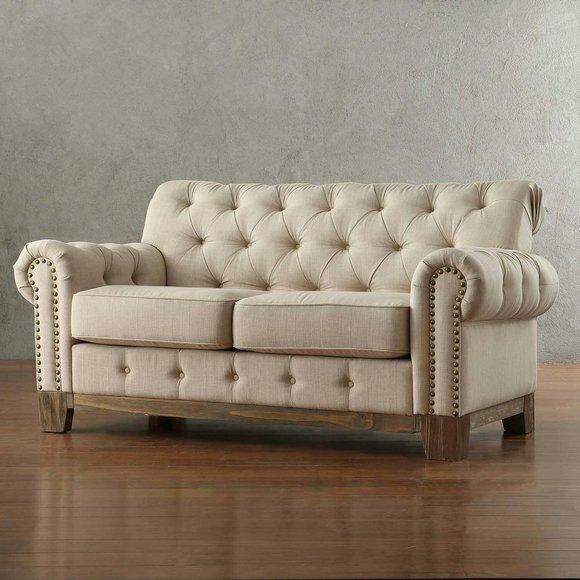 Chesterfield 2 Sitz Klassische Luxus Natur Holz Gestell Sofa Textil