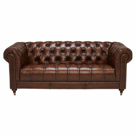 Klassische Leder Couch - Braune Chesterfield Stoff Sofa 3 Sitzer Neu
