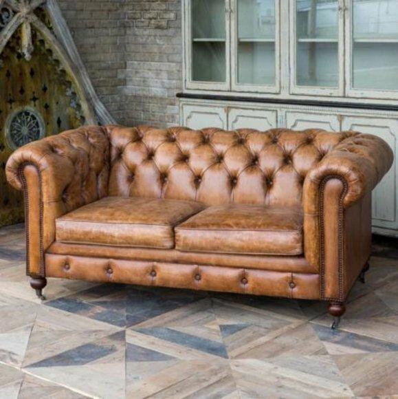 Mens Club Couch Chesterfield Sofa Leder Polster 2 Sitzer Braun