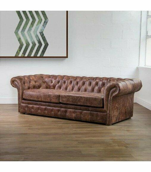 Braun Chesterfield 3 Sitzer Klassische Luxus Barock Sofa Textil Leder
