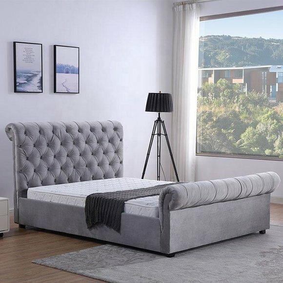 Design Chesterfield Bett Textil Polster Leder Hotel Betten Schlafzimmer Neu