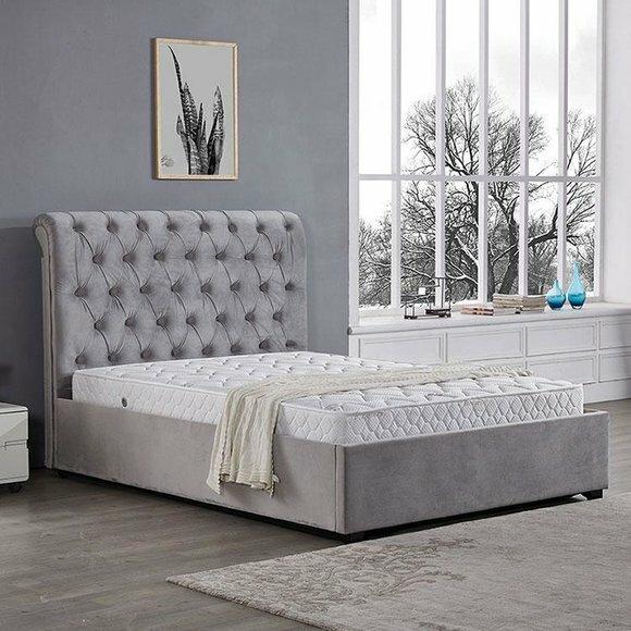 Royal Grau Schlafzimmer Bett Polster Betten Chesterfield Textil Stoff jvmoebel ®
