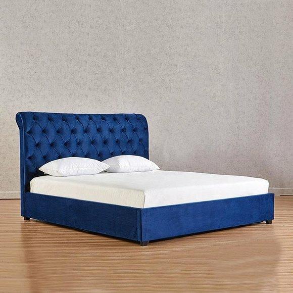 Blaue Schlafzimmer Betten Polster Bett Chesterfield Textil Stoff Neu