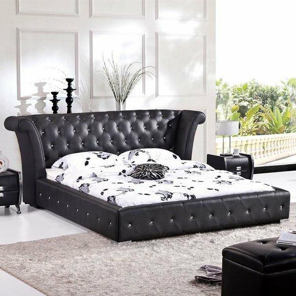 Chesterfield Big Bett XXL Kopfteil Betten Polster Hotel Samt Schwarz Stoff